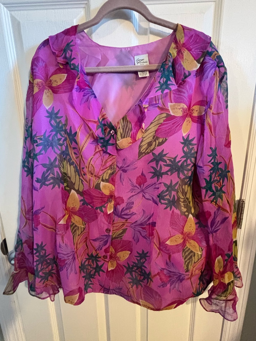 😍Giorgio Fiorlini Women's Floral V-Neck Button Front Blouse Size 20